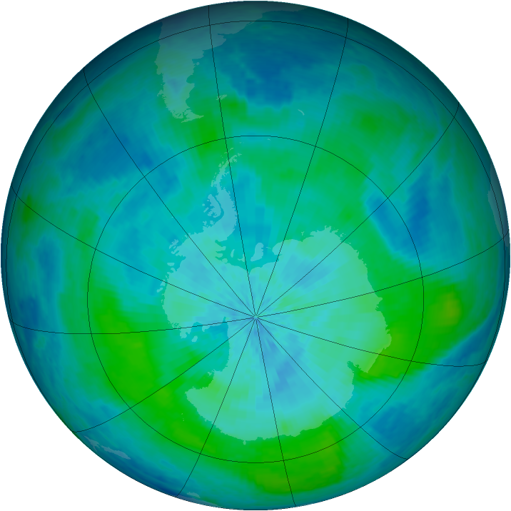 Antarctic ozone map for 06 March 2004
